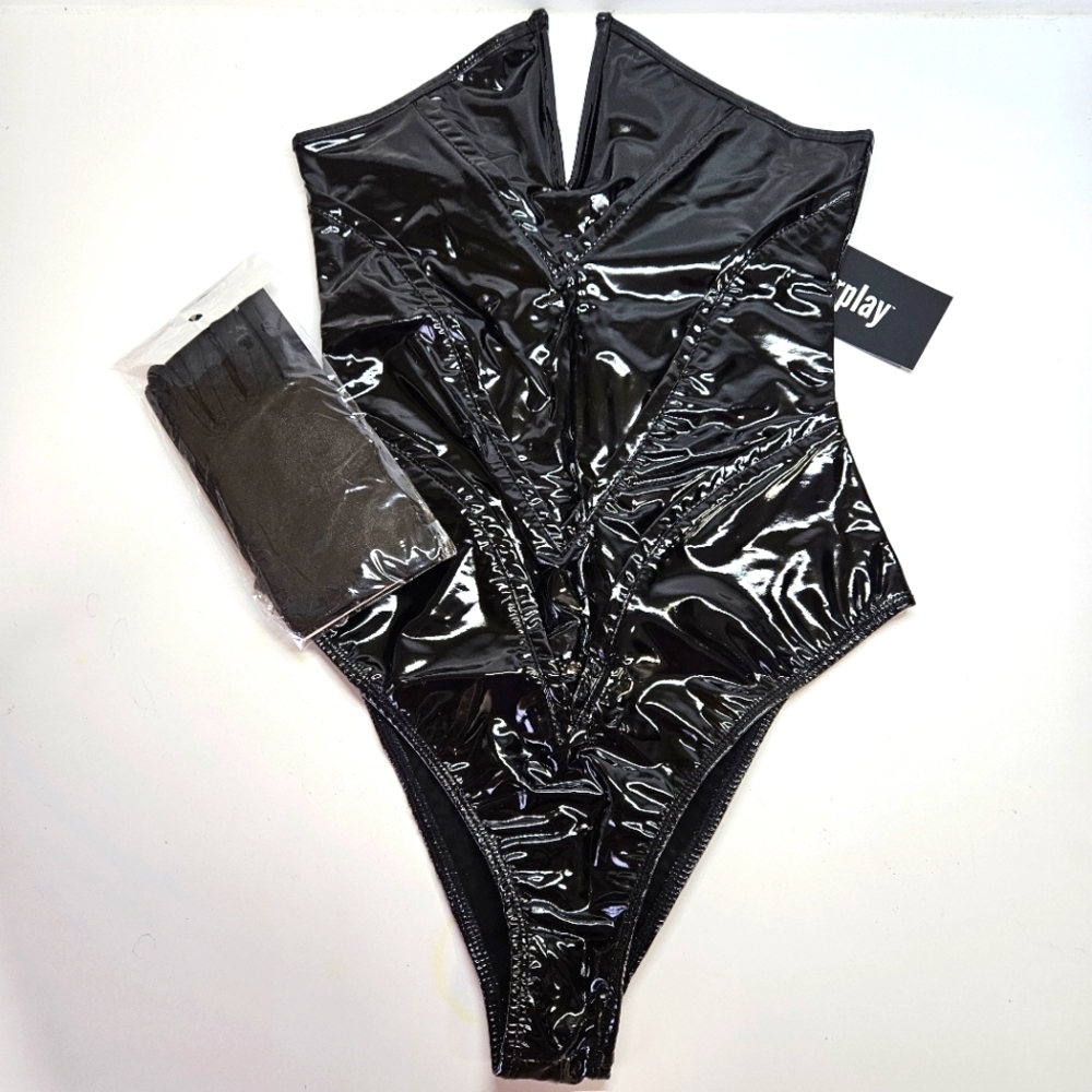 Forplay Black Patent Bunny Costume Bodysuit - Picture 2 of 6